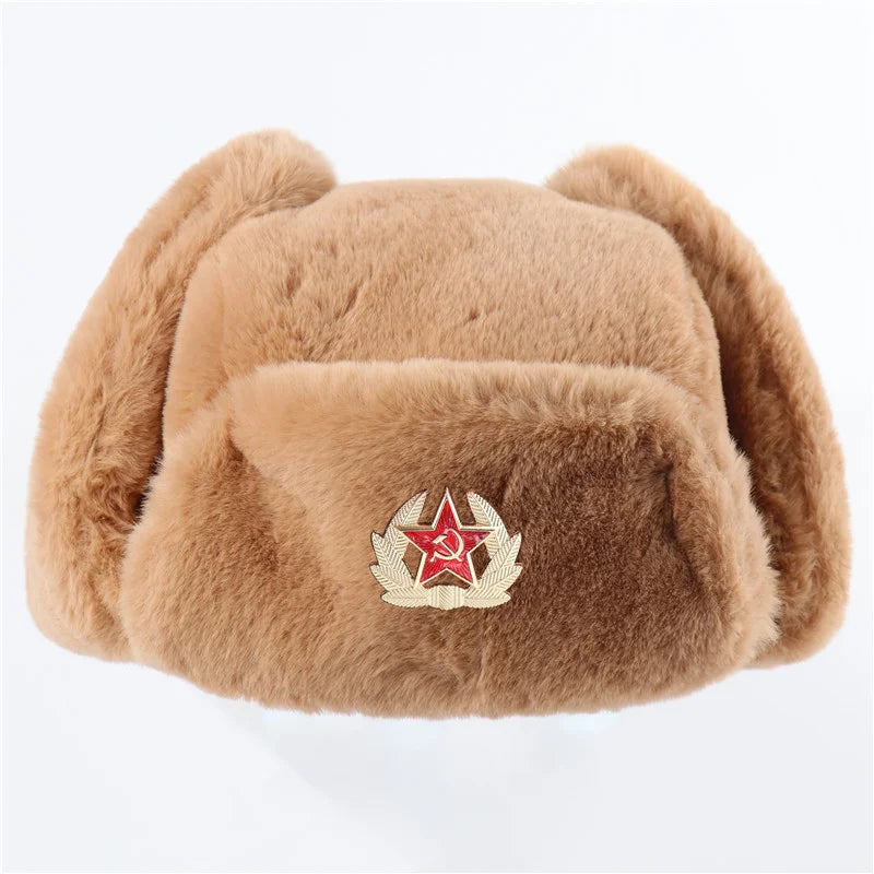 Men Women Ear Flap Hat Winter Full Fur Warm Outdoor Hat Windproof Cold Resistant Thickened Thermal Headwear for Cold Weather