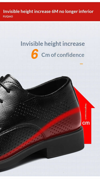 Men Spring Summer Hollow Out Breathable Elevator Shoes 6cm Hidden Height Increasing Business Formal Dress Office Wedding Shoes