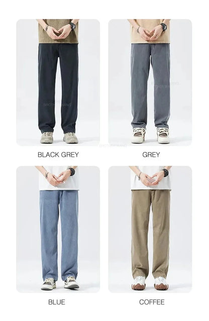 Ultra Thin Baggy Jeans Men's Summer New in Lyocell Soft Breathable Straight Trousers Elastic Waist Casual Blue Gray Wide Pants