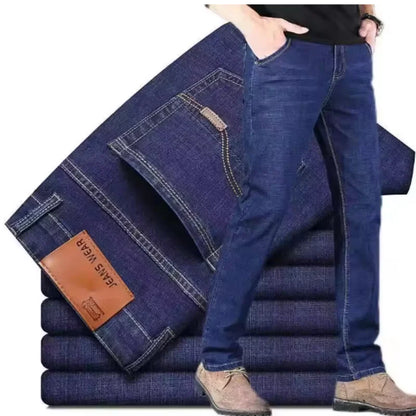 New men's straight leg jeans classic black blue micro elastic casual business casual denim pants men's brand pants