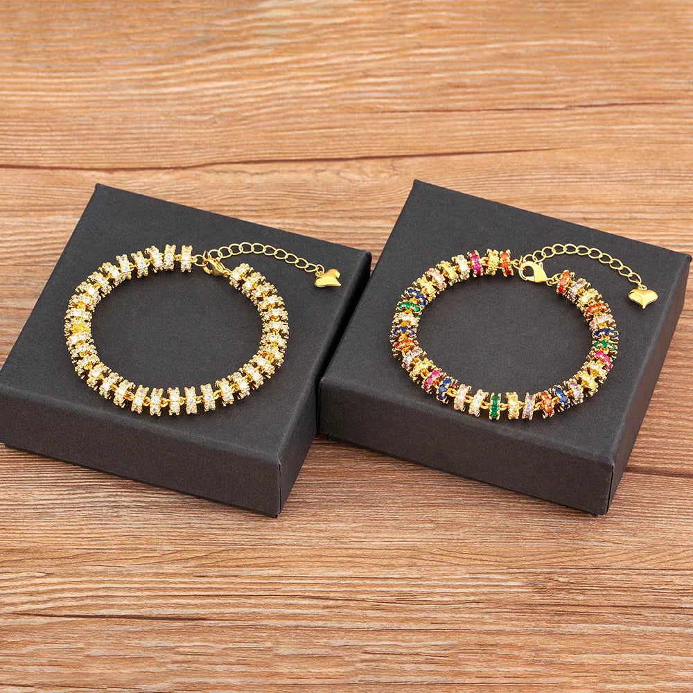 Fashion Gold Plated Chain Bead Bracelet for Women Colorful Crystal Zircon Heart Shape Charm Wedding Party Jewelry Gifts