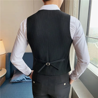 Plus Size 7XL 6XL 5XL Men's Fashion Striped Suit Vest British Style Business Work Slim Fit Wedding Social Sleeveless Vest