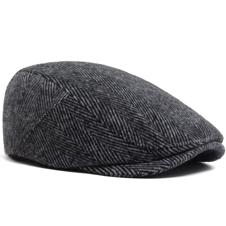 Vintage Big Herringbone Beret For Men Autumn Winter Warm Casual Newsboy Cap Fashion Women Flat Hat Double Breasted Adjustable