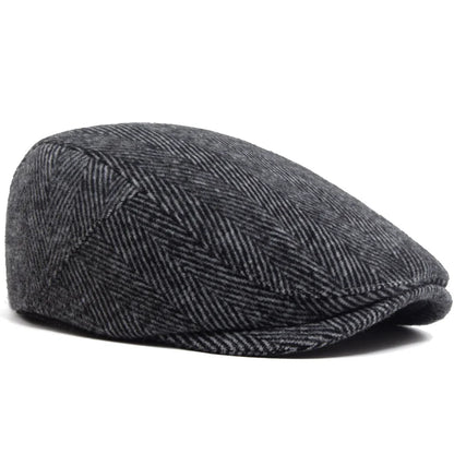 Vintage Big Herringbone Beret For Men Autumn Winter Warm Casual Newsboy Cap Fashion Women Flat Hat Double Breasted Adjustable