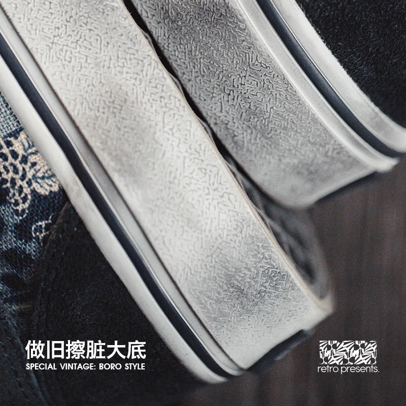 Japanese Retro Printing Canvas Shoes for Men Designer Brand Ancient Cloth Board Shoes Low Top for Lovers Women