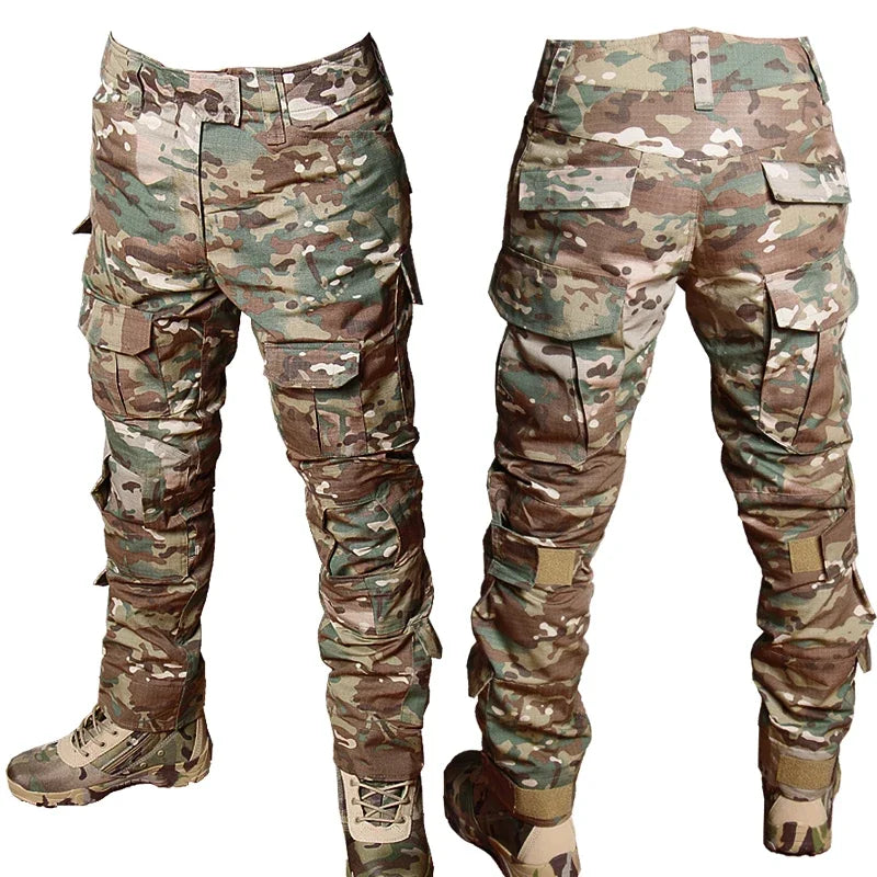 Tactical Military Camo Pants Men Multi Pockets Cargo Trousers with Protective Knee Pads for Hunting Airsoft Wargame