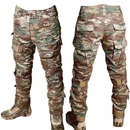 Tactical Military Camo Pants Men Multi Pockets Cargo Trousers with Protective Knee Pads for Hunting Airsoft Wargame