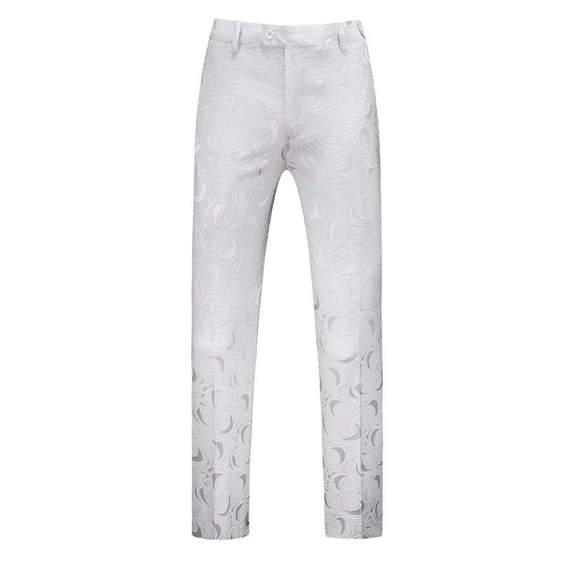 Fashion Men Luxury Jacquard Suit Pants White / Black / Pink Trend Male Groom Wedding Prom Party Dress Trousers
