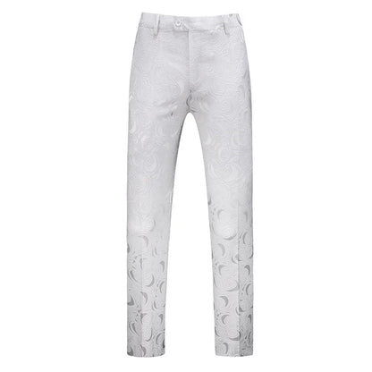 Fashion Men Luxury Jacquard Suit Pants White / Black / Pink Trend Male Groom Wedding Prom Party Dress Trousers