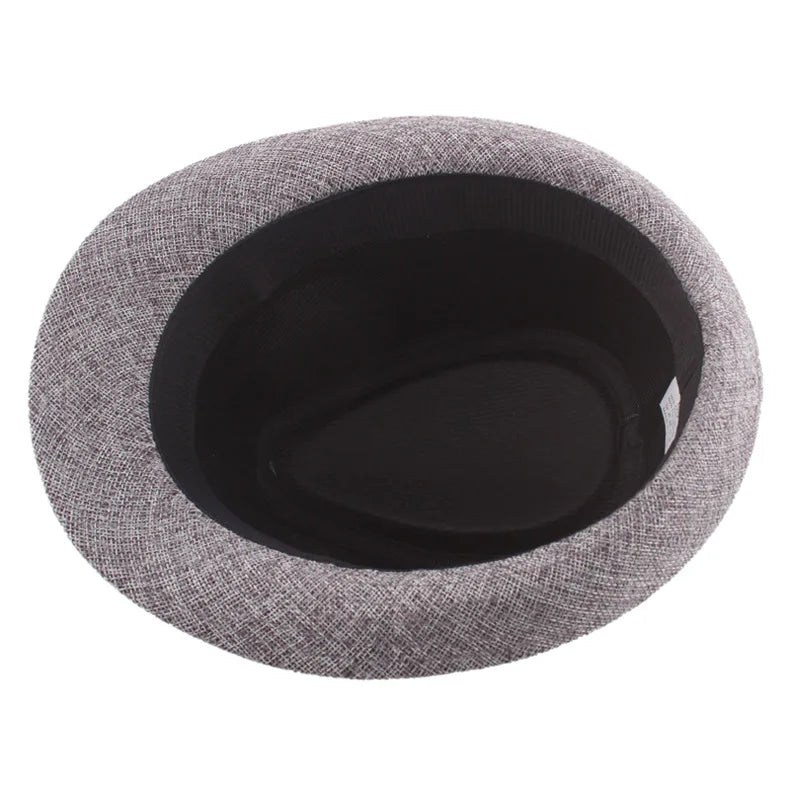 Middle Aged Linen Curled Jazz Hat Summer British Retro Top Hat Outdoor Plain Solid Linen Sun Visor Hat Party Fedoras Cap