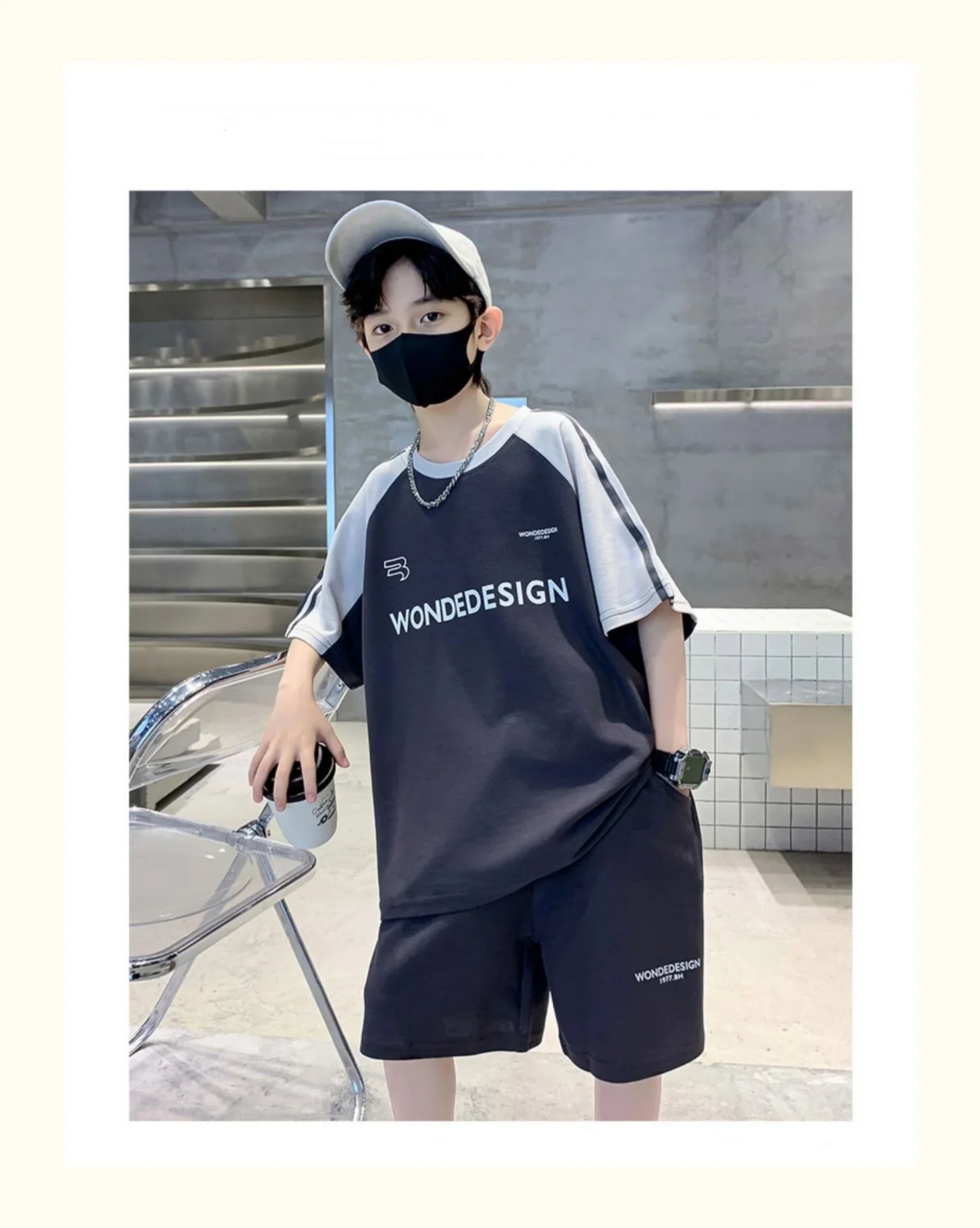Summer Boys Cotton Loose Contrast Alphabet T-Shirt Tops+Shorts Pant School Kids Tracksuit Child 2PCS Outfit Workout Set 5-16 Yr