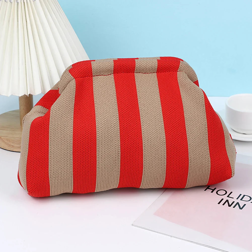 Summer Beach Clutch Bag Contrast Color Small Crochet Handbag Knitting Dumpling Clutch for Women Cute Cloud Casual Colorblock Bag