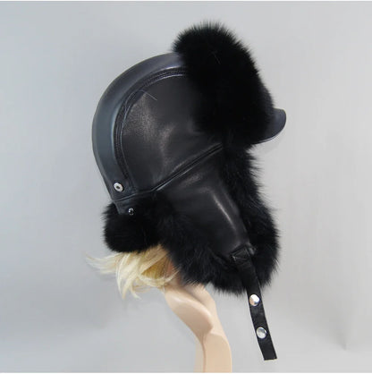 100% Real Fox Fur Hat Women's Russian Ushanka Aviator Trapper Snow Skiing Hat Caps Earflap Winter Raccoon Fur Bomber Hat