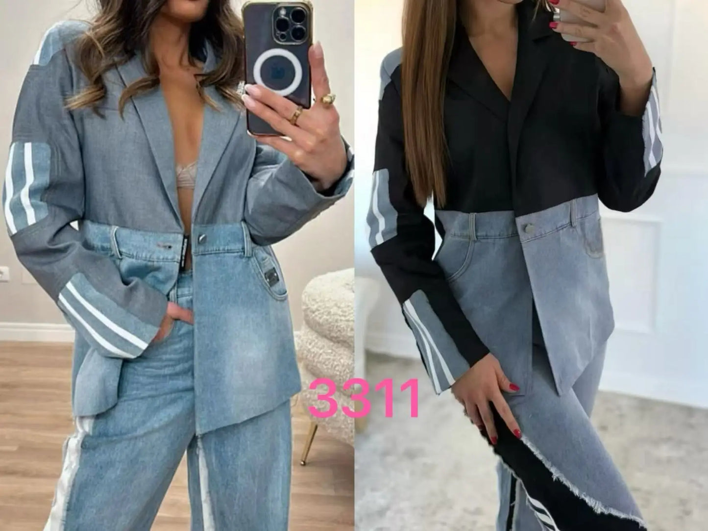 Autumn New Korean-style Fashion Women's Denim Patchwork Notched Single-button Design Suits High Street Casual Blazers