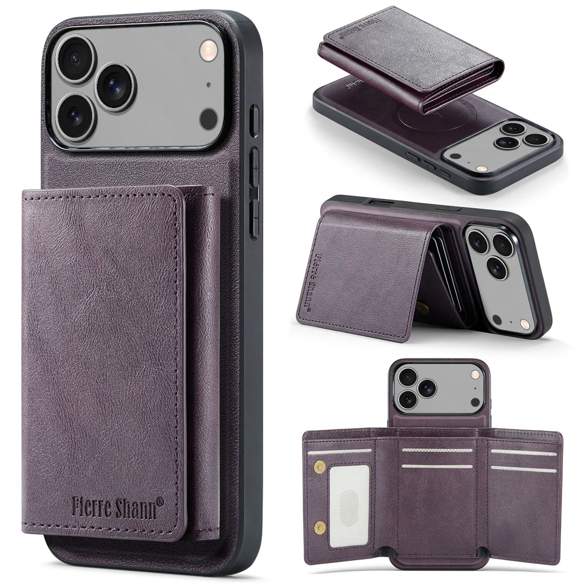 Wallet Cards Slot Leather Phone Case for IPhone 17 Air 17 Pro Max 15 16 Plus 14 13 12 11 Magnetic Magsafe Kickstand Back Cover