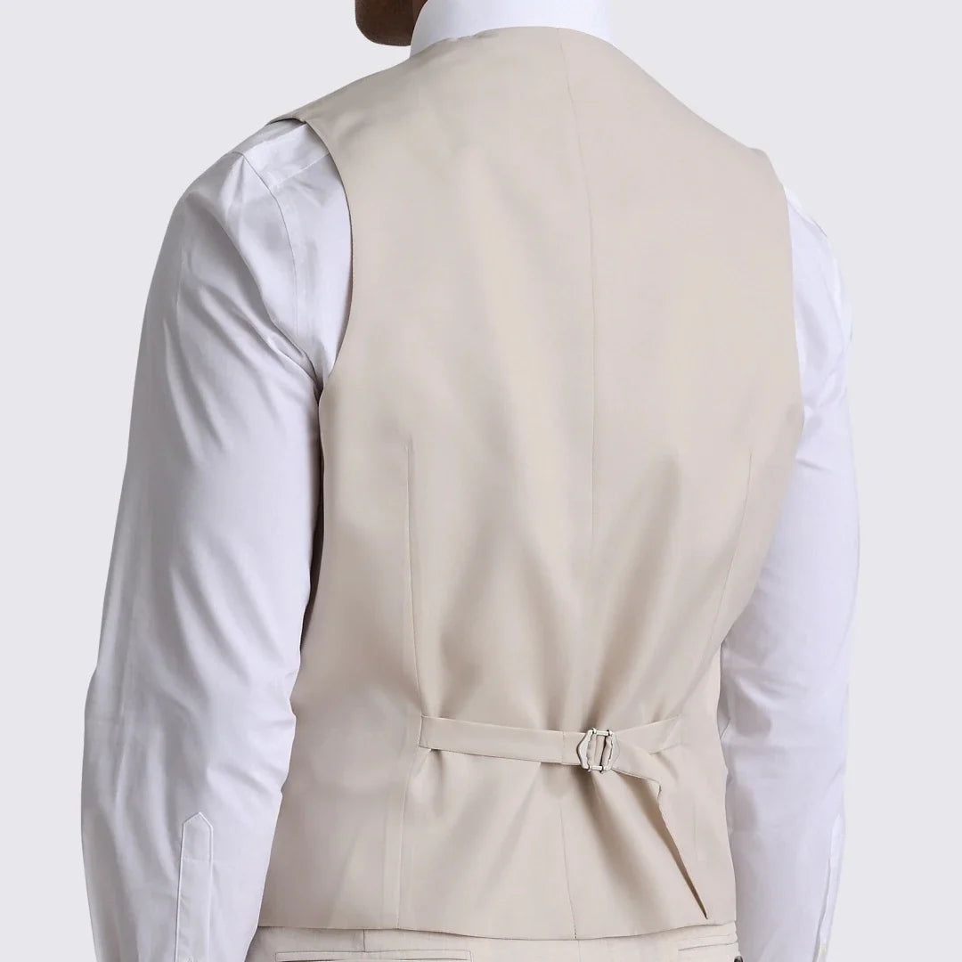 Men Vest Beige Solid Double Button V Neck Waistcoat For Wedding Party Banquet Business Work Daily Casual Men Suit Vest