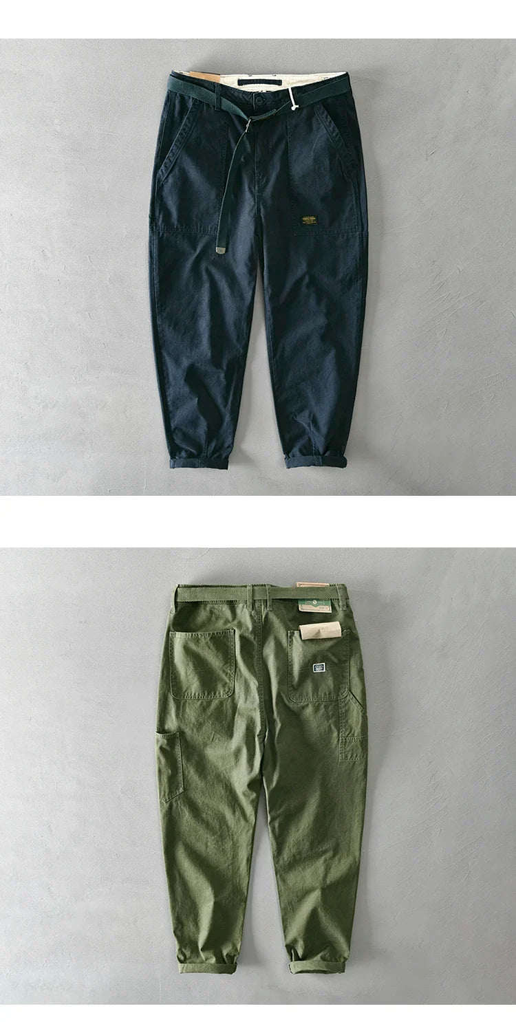 100 Cotton Men's Cropped Pants Trendy Straight Fit Cargo Trouser Male Ankle Length Korean Style Jappan Vintage Y2K Casual Khaki