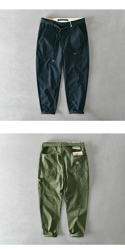 100 Cotton Men's Cropped Pants Trendy Straight Fit Cargo Trouser Male Ankle Length Korean Style Jappan Vintage Y2K Casual Khaki