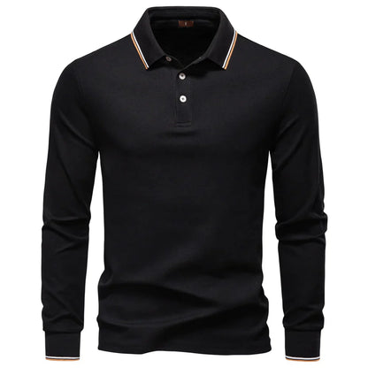 Men's Henley Neck Polo Shirt Cotton Solid Color Long Sleeve Autumn Winter Premium Luxury Mens Top
