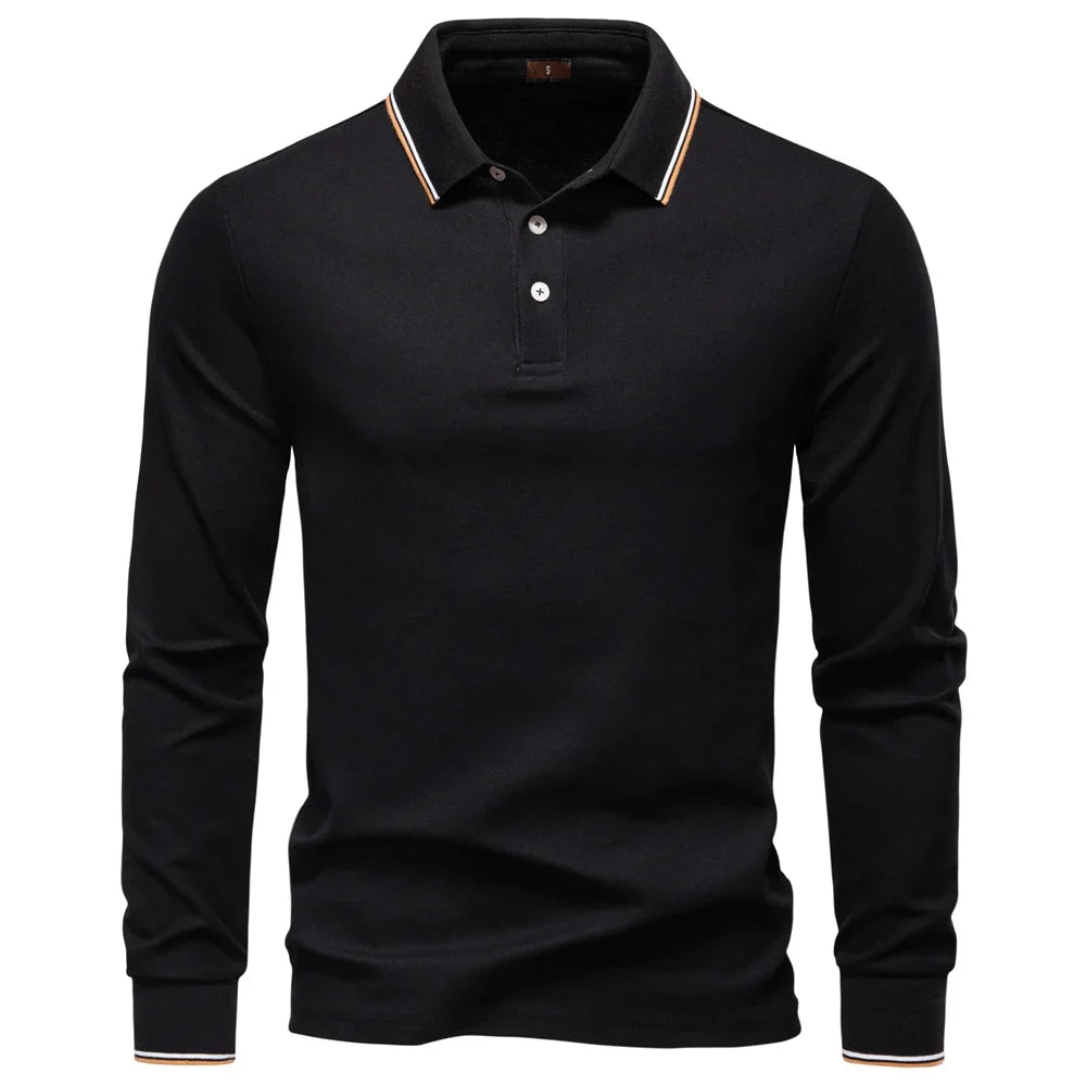 2025 New Men's Mock Neck Polo Shirts for Men Cotton Solid Color Long Sleeve Polo Desinger Social Luxury Touch Male