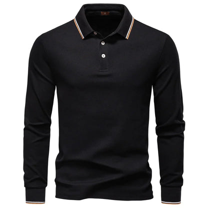 2025 New Men's Mock Neck Polo Shirts for Men Cotton Solid Color Long Sleeve Polo Desinger Social Luxury Touch Male