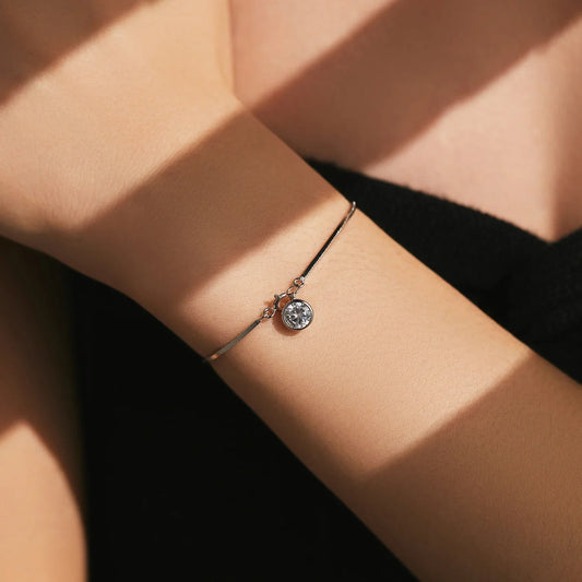 Bracelet chaîne serpent en argent sterling 925, breloque CZ ronde scintillante en or blanc, bracelet chaîne délicate pour femme, bijoux