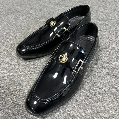 New Arrivals Loafers for Men Buckled Shiny Black Leather Shoes Slip-On Office & Career  Dress Shoes Free Shipping Big Size 38-47