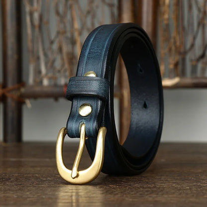 2.4CM Thick Cowhide Copper Buckle Ladies Genuine Leather Casual Jeans Belts for Women Luxury Designer Korean Fashion Thin Belt