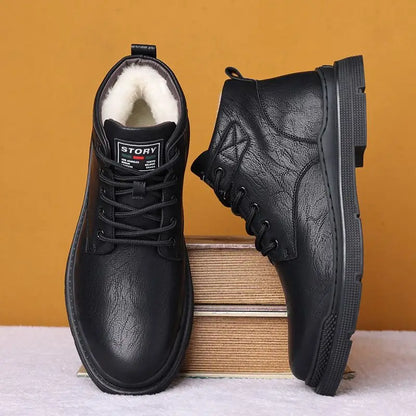 Casual Formal Footwear Brand Men's Leather Shoes New in Winter Men Boots Warm Plush Lace-up Ankle Boots Comfy Office Work Shoes