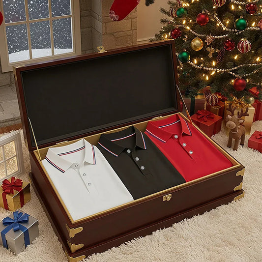 3pcs Men'S Polo Shirt Set Breathable Moisture-Wicking Wrinkle-Resistant & Quick-Dry Business Classic Style Men's Christmas Gifts
