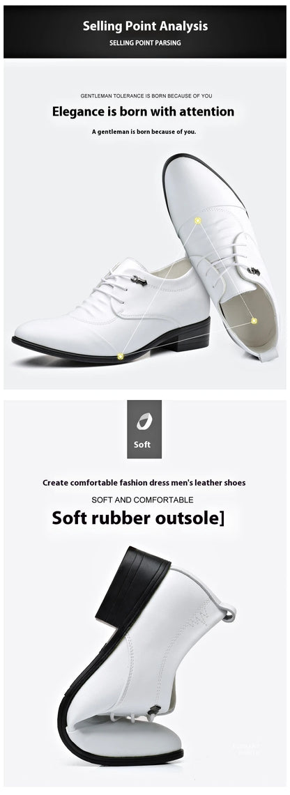 Business Men Oxford Leather Shoes Elevator Man Height Increase Insole 6CM White Black Thick Soled Formal Casual Shoes