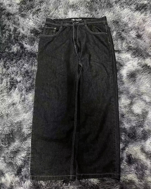 American Y2K Street Trend Letter Embroidered Loose Jeans Men Harajuku New Hip Hop Oversized Wide-leg Pants Unisex Mopping Jeans