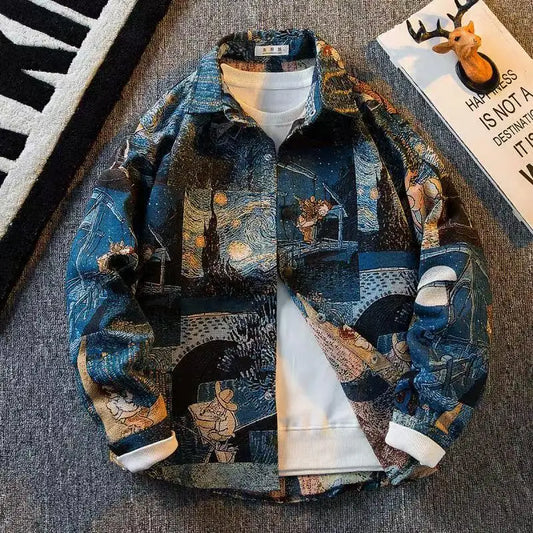2025 spring Men's doodle Camouflage Men Jacket Loose Turn Down Collar Cargo Lapel Coat printing fashion jackets Outerwear male