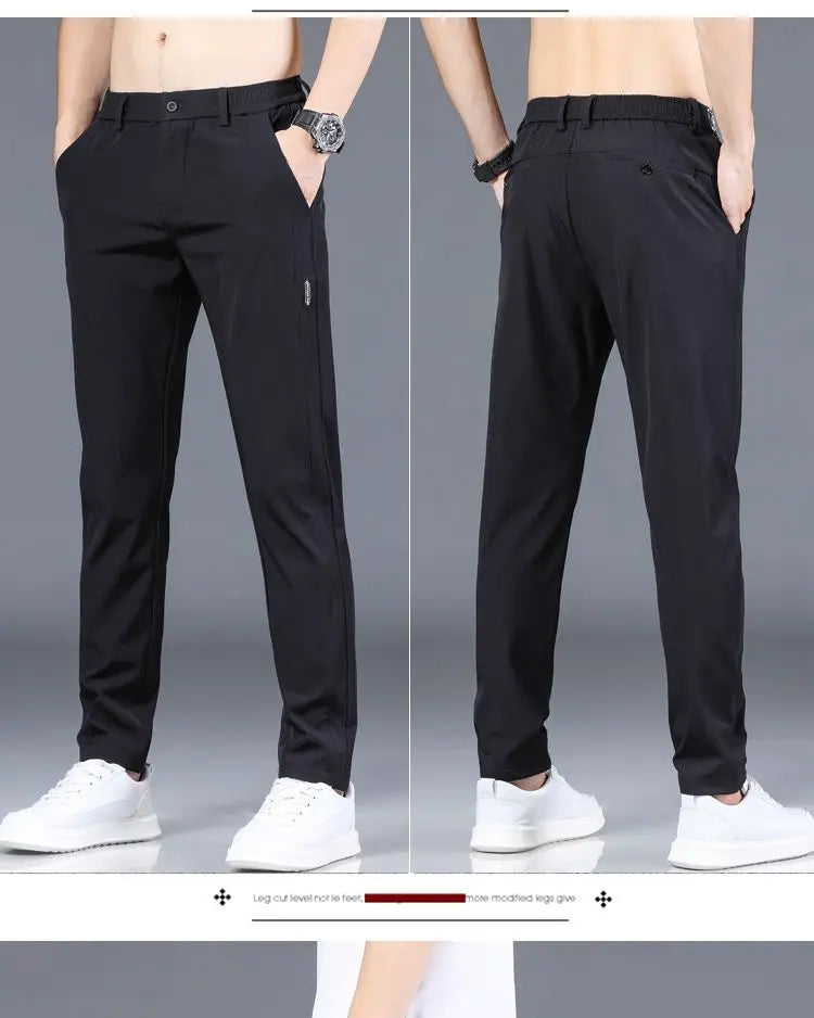 Ice silk men's pants 2026 summer new black gray thin business casual pants outdoor elastic breathable straight leg sports pants