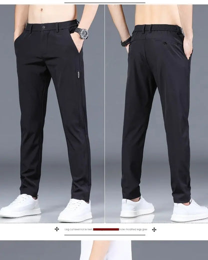 Ice silk men's pants 2026 summer new black gray thin business casual pants outdoor elastic breathable straight leg sports pants