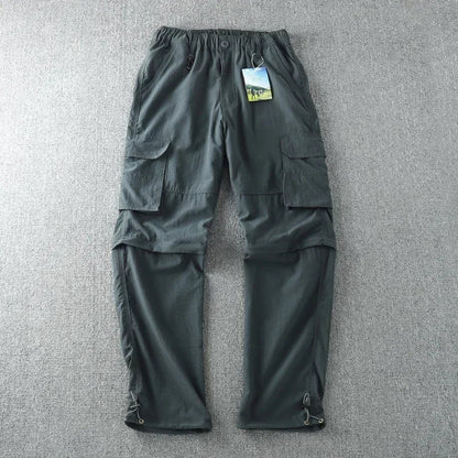 Men's Summer Cargo Pants Quick Dry Double Used Pants Elastic Waist Detachable Feet Loose Straight Waterproof Long Trousers