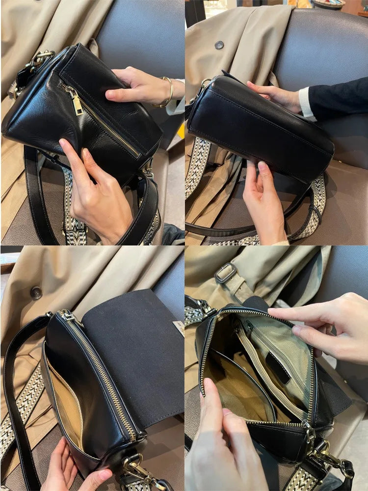 luxury handbags female crossbody bags Vintage Genuine leather women shoulder bag Small square bag soft leather cowhide fashion