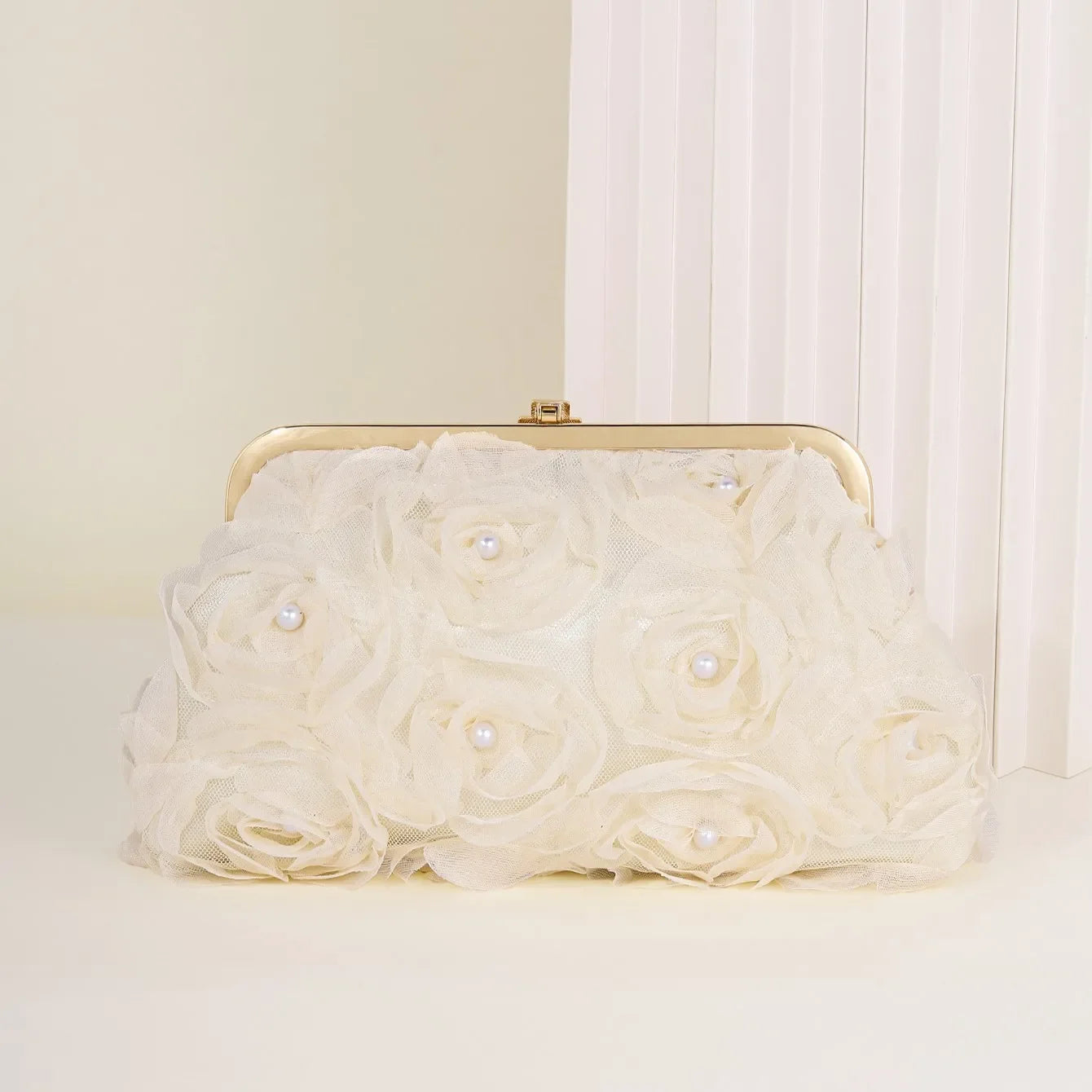 3D Floral Decor Clutch Bag, Elegant Silk Appliques Dinner Purse For Wedding Party Prom Banquet - Perfect for Wedding， Party