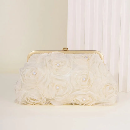 3D Floral Decor Clutch Bag, Elegant Silk Appliques Dinner Purse For Wedding Party Prom Banquet - Perfect for Wedding， Party