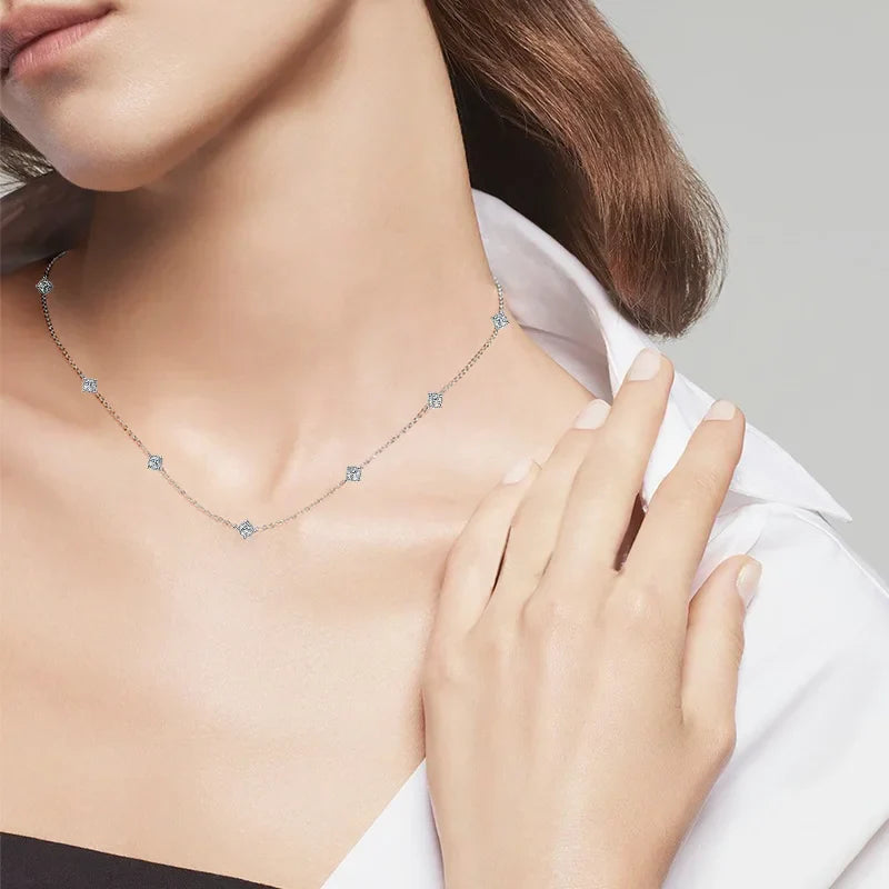 Collar Plata 925 Sterling Silver Choker Necklace For Women Round Cut 3mm Moissanite Necklaces Clavicle Chain Jewellry Gift