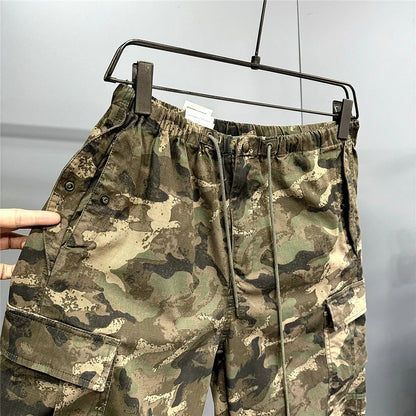 Heavy weight Tactical Cargo Pants For Men Vintage Camo Multi-Pocket Loose Fit Straight Leg Outdoor Streetwear Casual Trousers