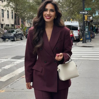 2025 Women's Red Blazers Office Wear Woman Elegant Burgundy Fitted Outerwears Chic Suit Jacket High Quality Women's Blazer