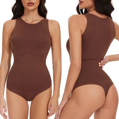 Halter Neck Body Shaper Suits Open Crotch Thong Shapewear Body Shapers Tummy Control Bodysuit Cupless Stretchy Jumpsuit