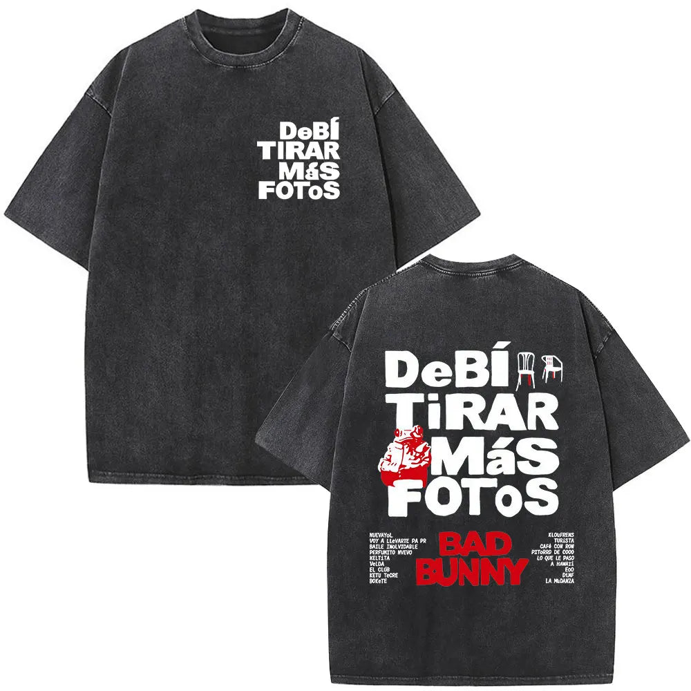 Washed Vintage Rapper Bad Bunny T-shirt Debi Tirar Mas Fotos DTMF Tour 2026 T Shirts Men Women Clothing Fashion Hip Hop T-shirts