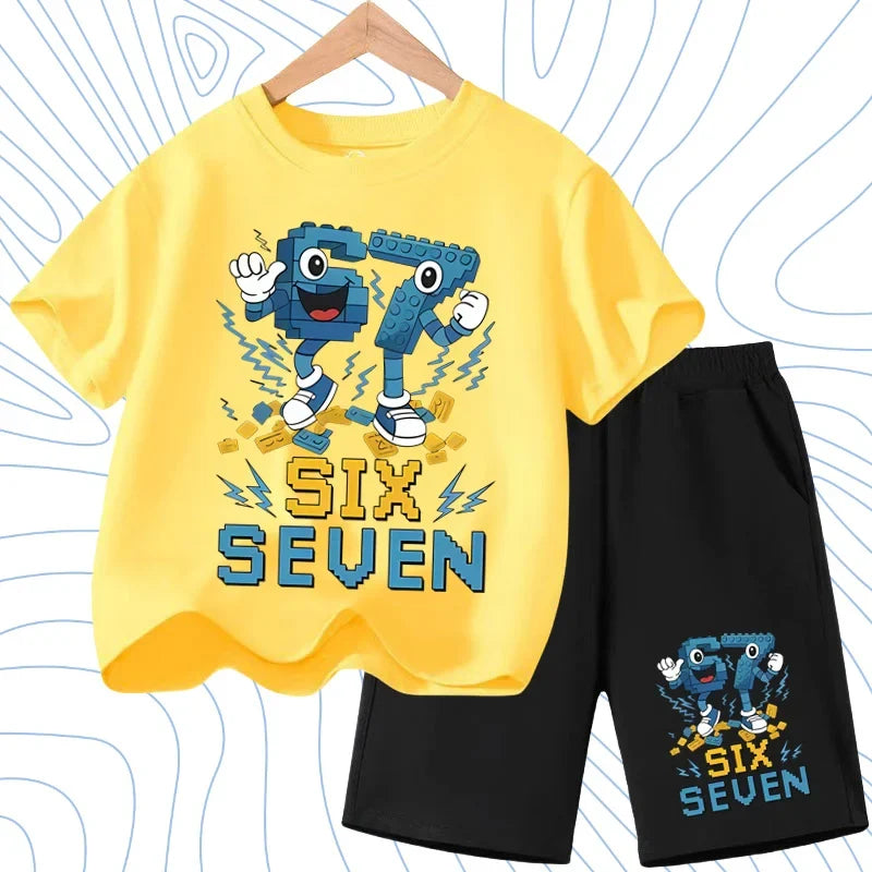 New 67 Number Six Seven Print Kids Cool Summer T-shirt 3-12Yrs Clothes Cartoon Short-sleeved+Shorts Boys Girls Sports Casual Set