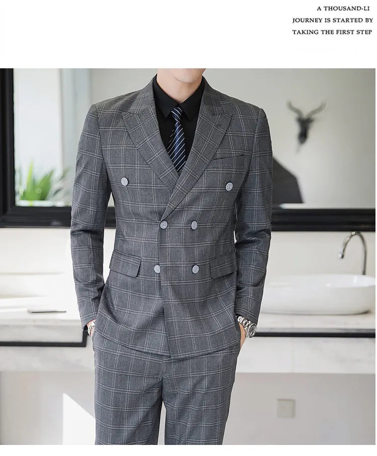 27 Colors ( Blazer + Vest + Pants ) Boutique Fashion Plaid Formal Office Business Mens Suit Three Pieces Groom's Wedding Dress
