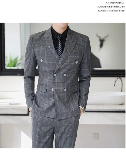 27 Colors ( Blazer + Vest + Pants ) Boutique Fashion Plaid Formal Office Business Mens Suit Three Pieces Groom's Wedding Dress