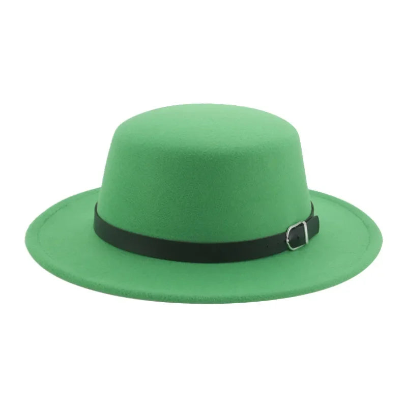 Felted Men Hats Solid Flat Top Belt Band Classic Simple Fedora Hats Khaki Camel Black White Red Casual Formal Dress Winter Hats