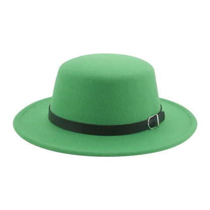 Felted Men Hats Solid Flat Top Belt Band Classic Simple Fedora Hats Khaki Camel Black White Red Casual Formal Dress Winter Hats