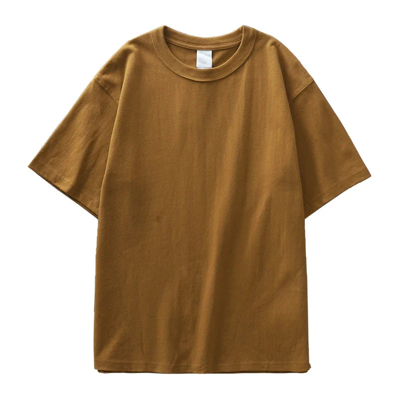 11.2oz Heavyweight 100% Cotton T-Shirt Men's Casual Solid Color Short-Sleeved White CrewNeck Thick Tops Unisex.